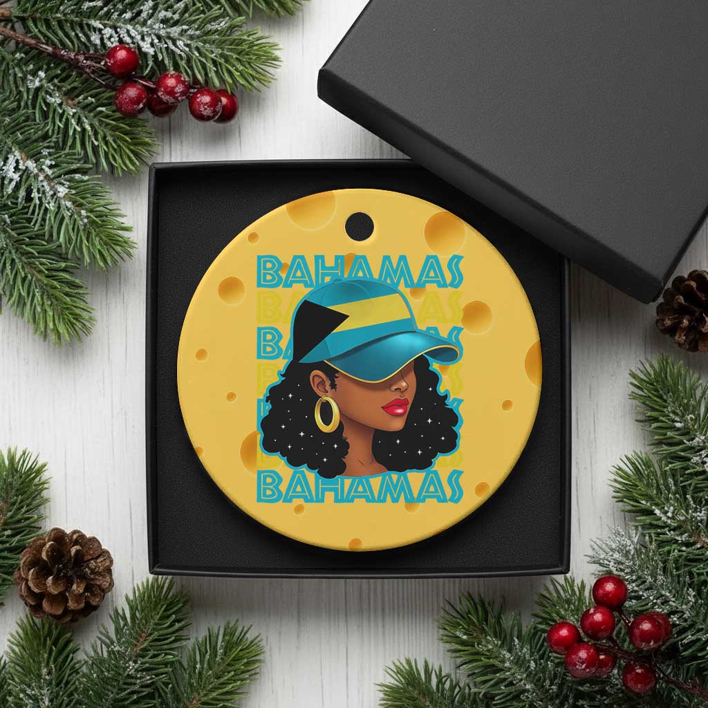 Bahamian Girl Ceramic Ornament Melanin Afro Messy Bun Black Woman Bahamas Flag TS10 1pc Yellow Cheese Print Your Wear