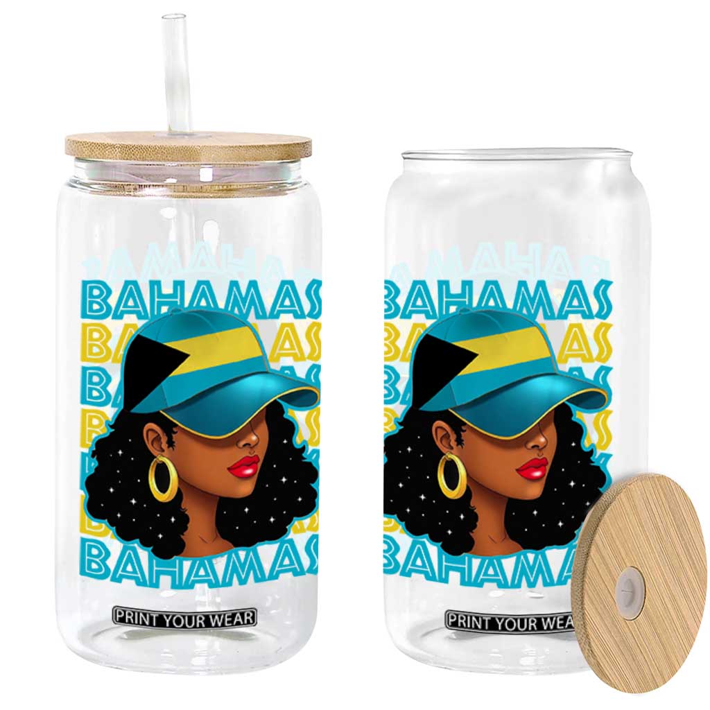 Bahamian Girl Glass Can Melanin Afro Messy Bun Black Woman Bahamas Flag TS10 Print Your Wear