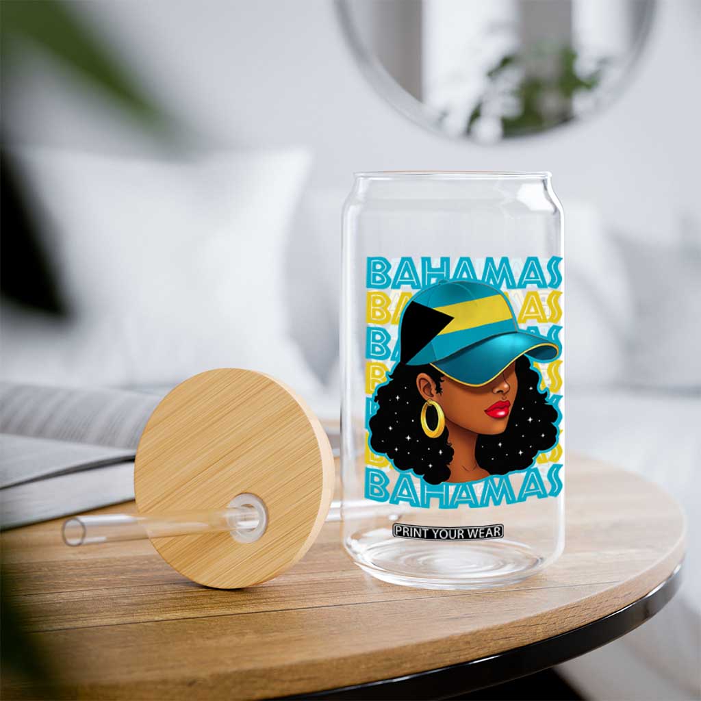 Bahamian Girl Glass Can Melanin Afro Messy Bun Black Woman Bahamas Flag TS10 Print Your Wear