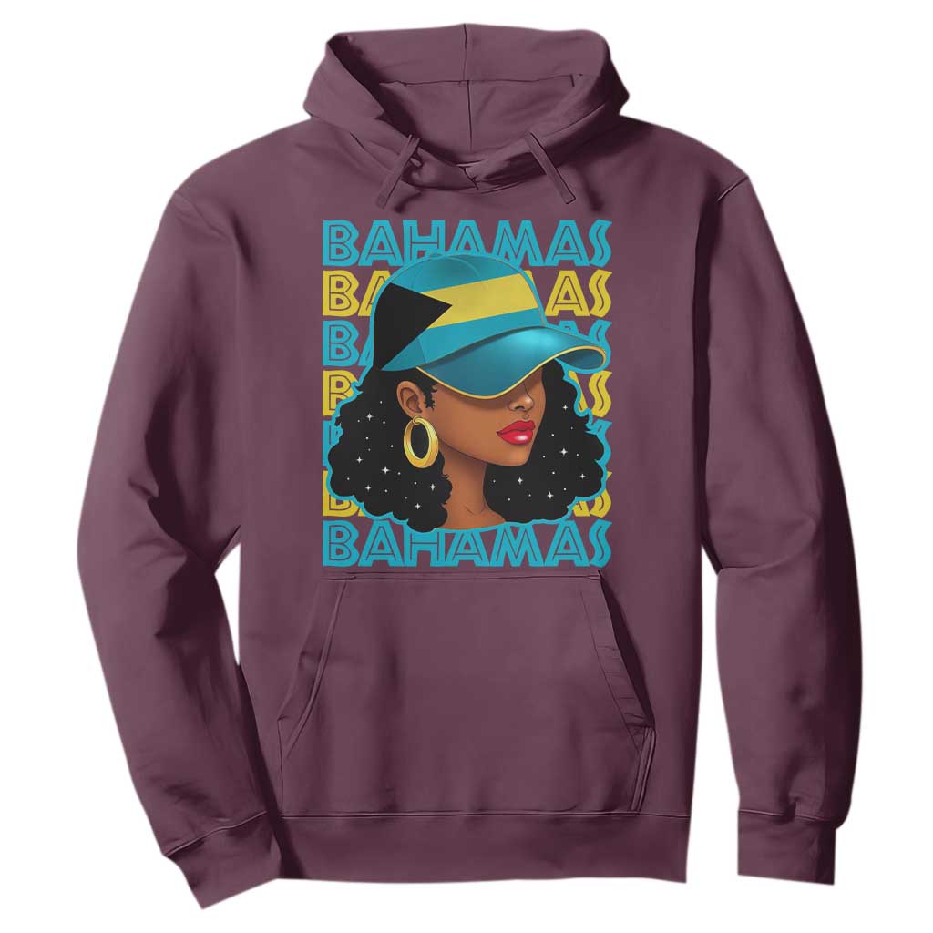 Bahamian Girl Hoodie Melanin Afro Messy Bun Black Woman Bahamas Flag TS10 Maroon Print Your Wear