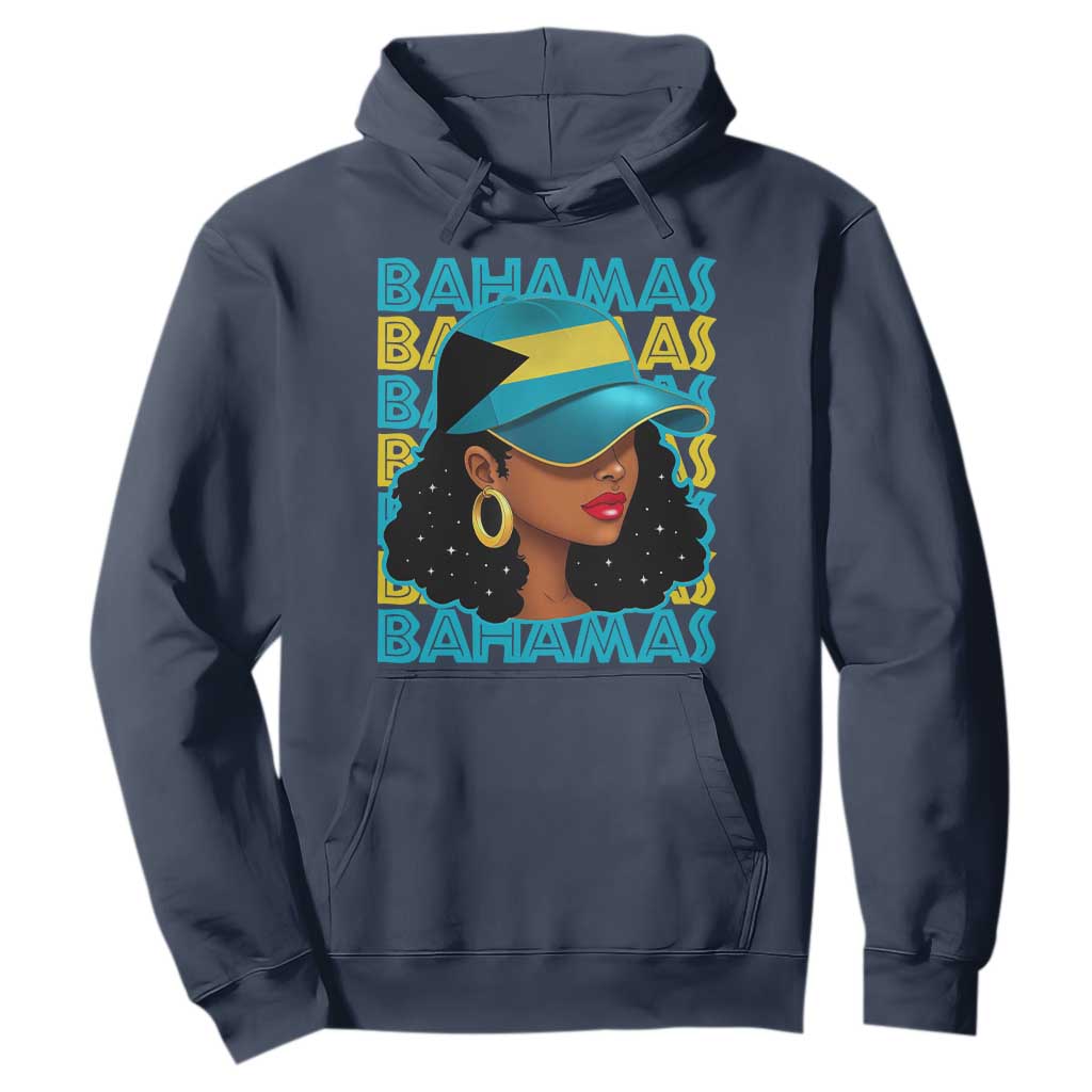 Bahamian Girl Hoodie Melanin Afro Messy Bun Black Woman Bahamas Flag TS10 Navy Print Your Wear