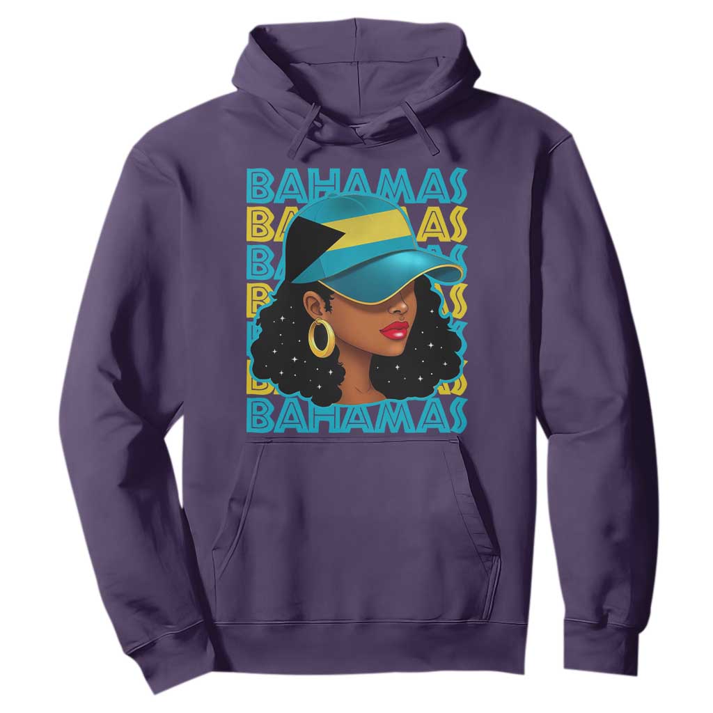 Bahamian Girl Hoodie Melanin Afro Messy Bun Black Woman Bahamas Flag TS10 Purple Print Your Wear
