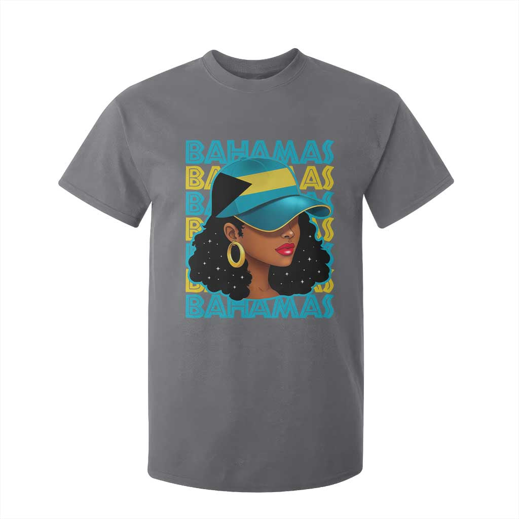 Bahamian Girl T Shirt For Kid Melanin Afro Messy Bun Black Woman Bahamas Flag TS10 Charcoal Print Your Wear