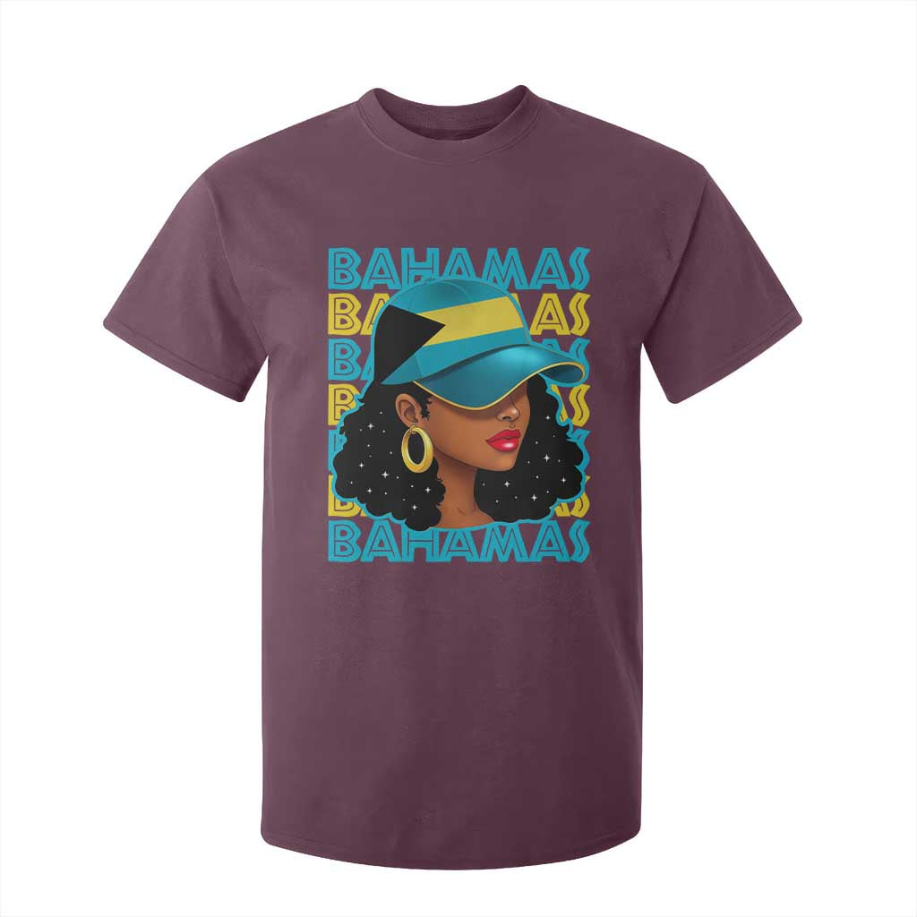 Bahamian Girl T Shirt For Kid Melanin Afro Messy Bun Black Woman Bahamas Flag TS10 Maroon Print Your Wear