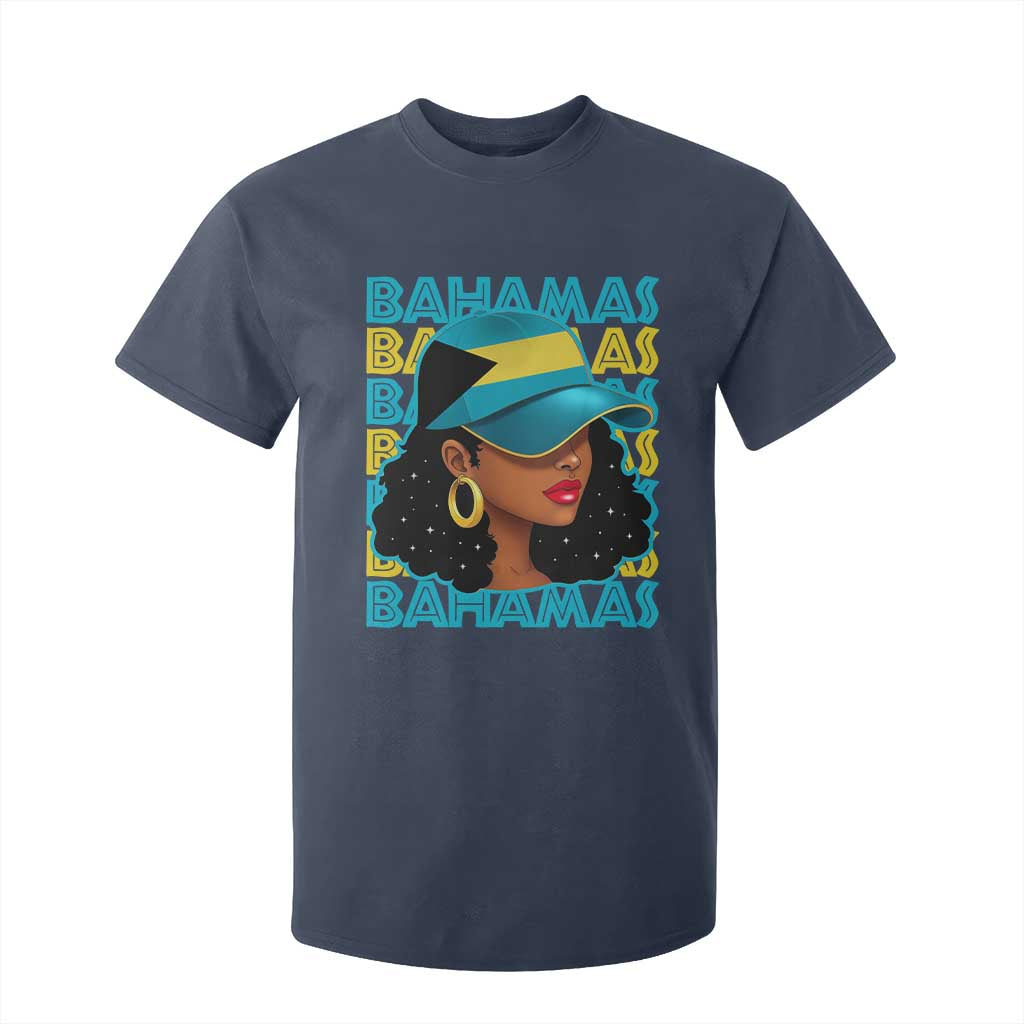 Bahamian Girl T Shirt For Kid Melanin Afro Messy Bun Black Woman Bahamas Flag TS10 Navy Print Your Wear
