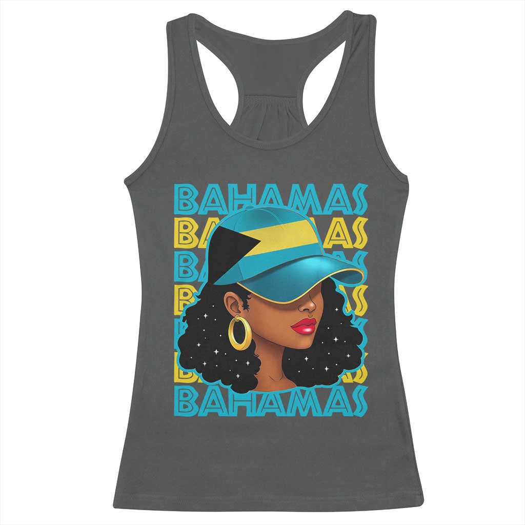 Bahamian Girl Racerback Tank Top Melanin Afro Messy Bun Black Woman Bahamas Flag TS10 Dark Heather Print Your Wear