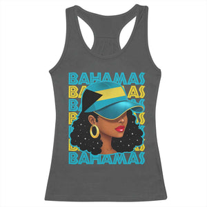 Bahamian Girl Racerback Tank Top Melanin Afro Messy Bun Black Woman Bahamas Flag TS10 Dark Heather Print Your Wear