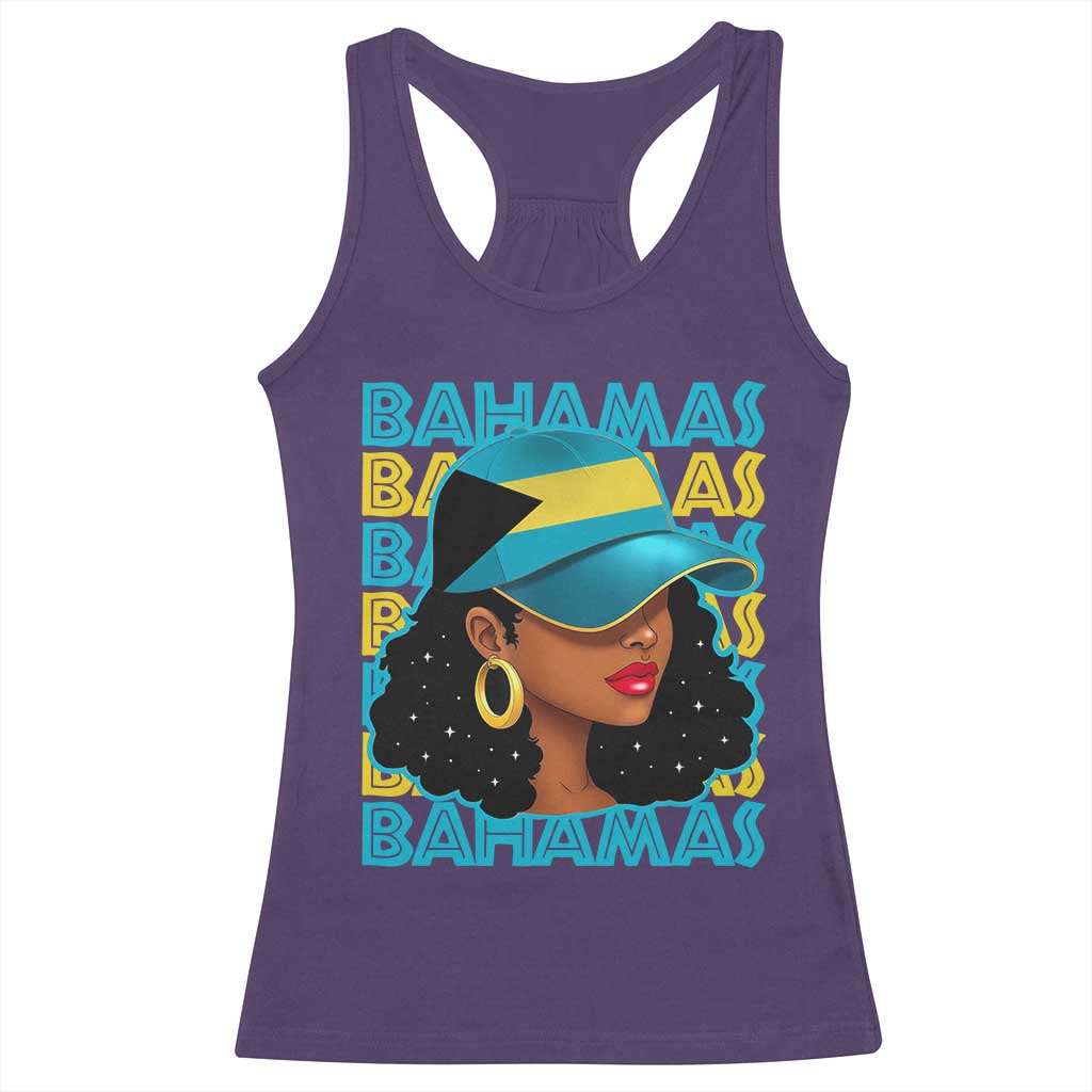Bahamian Girl Racerback Tank Top Melanin Afro Messy Bun Black Woman Bahamas Flag TS10 Purple Print Your Wear