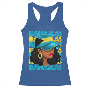 Bahamian Girl Racerback Tank Top Melanin Afro Messy Bun Black Woman Bahamas Flag TS10 Royal Blue Print Your Wear