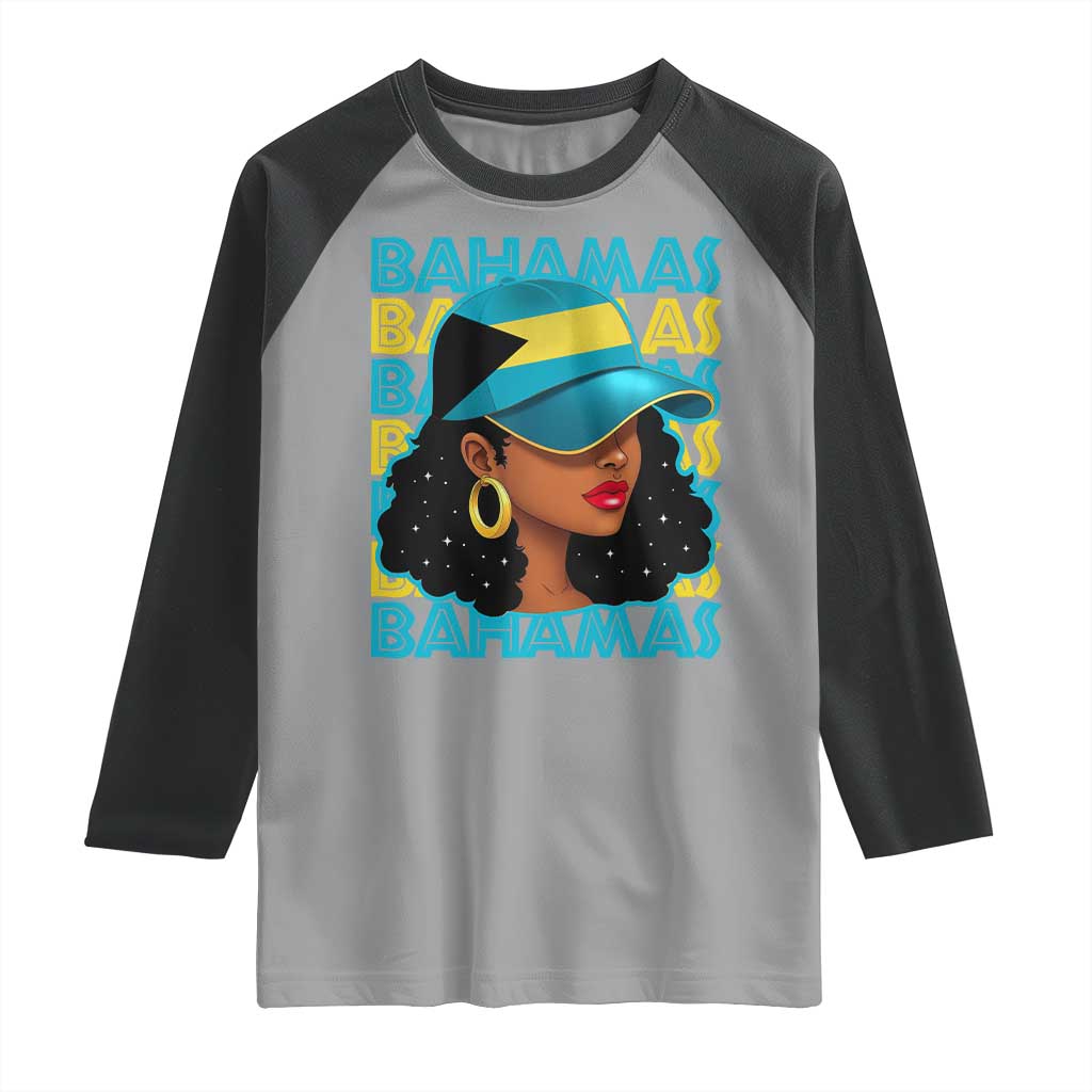 Bahamian Girl Raglan Shirt Melanin Afro Messy Bun Black Woman Bahamas Flag TS10 Sport Gray Black Print Your Wear