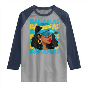 Bahamian Girl Raglan Shirt Melanin Afro Messy Bun Black Woman Bahamas Flag TS10 Sport Gray Navy Print Your Wear
