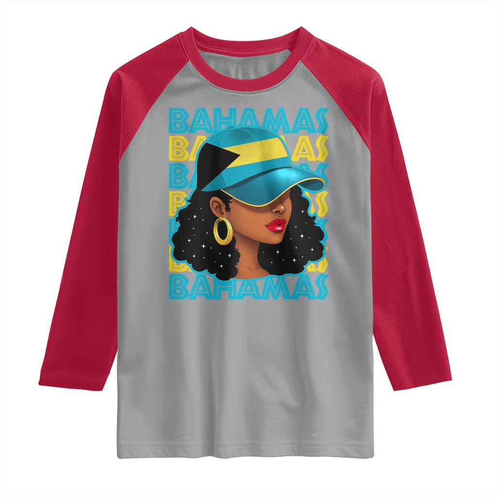 Bahamian Girl Raglan Shirt Melanin Afro Messy Bun Black Woman Bahamas Flag TS10 Sport Gray Red Print Your Wear