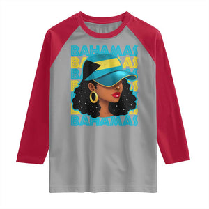 Bahamian Girl Raglan Shirt Melanin Afro Messy Bun Black Woman Bahamas Flag TS10 Sport Gray Red Print Your Wear