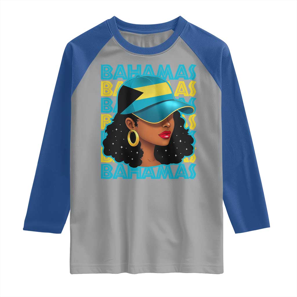 Bahamian Girl Raglan Shirt Melanin Afro Messy Bun Black Woman Bahamas Flag TS10 Sport Gray Royal Print Your Wear