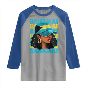 Bahamian Girl Raglan Shirt Melanin Afro Messy Bun Black Woman Bahamas Flag TS10 Sport Gray Royal Print Your Wear