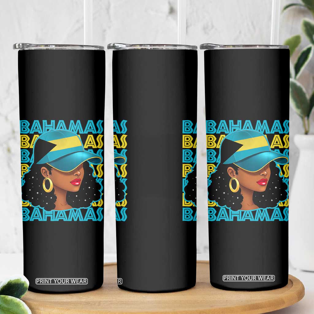 Bahamian Girl Skinny Tumbler Melanin Afro Messy Bun Black Woman Bahamas Flag TS10 Print Your Wear