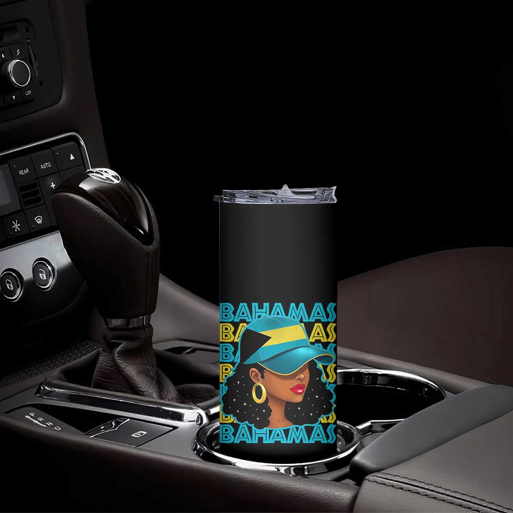 Bahamian Girl Skinny Tumbler Melanin Afro Messy Bun Black Woman Bahamas Flag TS10 Print Your Wear