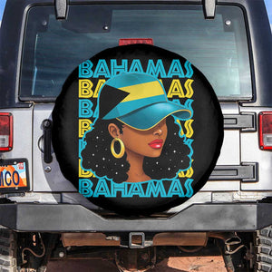 Bahamian Girl Spare Tire Cover Melanin Afro Messy Bun Black Woman Bahamas Flag TS10 No hole Black Print Your Wear