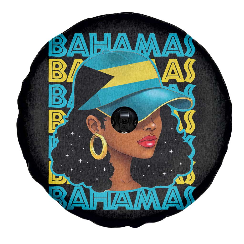 Bahamian Girl Spare Tire Cover Melanin Afro Messy Bun Black Woman Bahamas Flag TS10 Print Your Wear