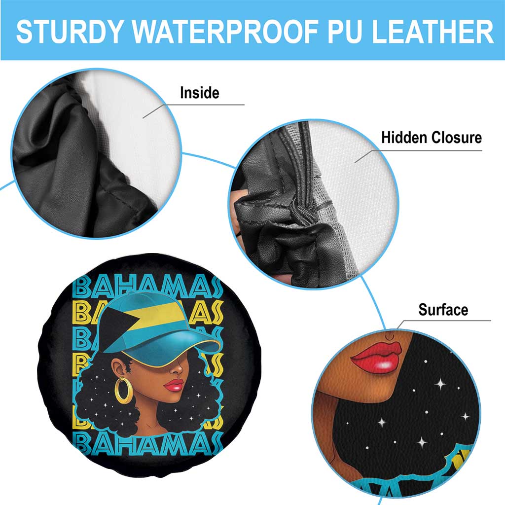 Bahamian Girl Spare Tire Cover Melanin Afro Messy Bun Black Woman Bahamas Flag TS10 Print Your Wear