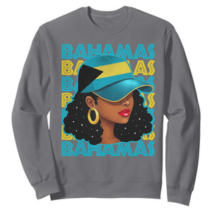 Bahamian Girl Sweatshirt Melanin Afro Messy Bun Black Woman Bahamas Flag TS10 Charcoal Print Your Wear