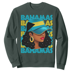 Bahamian Girl Sweatshirt Melanin Afro Messy Bun Black Woman Bahamas Flag TS10 Dark Forest Green Print Your Wear