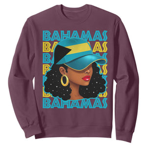 Bahamian Girl Sweatshirt Melanin Afro Messy Bun Black Woman Bahamas Flag TS10 Maroon Print Your Wear