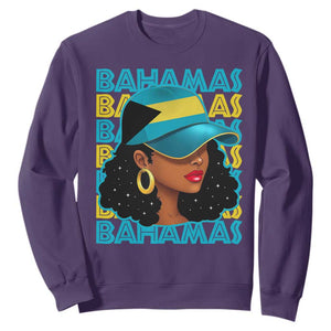 Bahamian Girl Sweatshirt Melanin Afro Messy Bun Black Woman Bahamas Flag TS10 Purple Print Your Wear