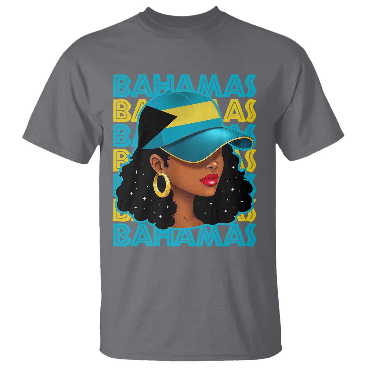 Bahamian Girl T Shirt Melanin Afro Messy Bun Black Woman Bahamas Flag TS10 Charcoal Print Your Wear