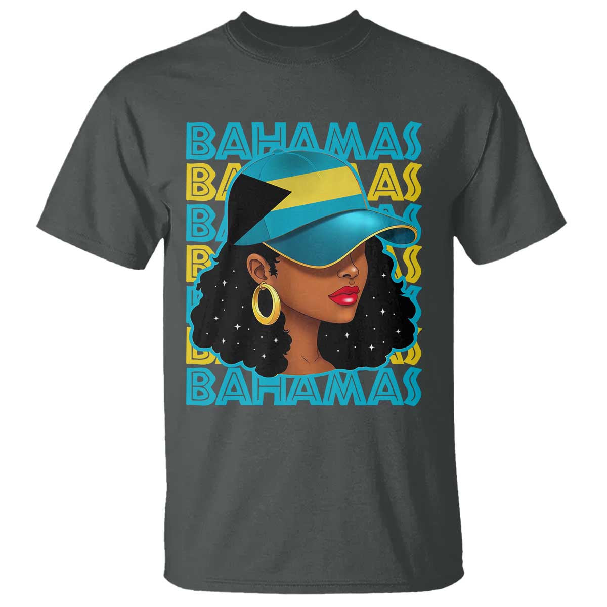 Bahamian Girl T Shirt Melanin Afro Messy Bun Black Woman Bahamas Flag TS10 Dark Heather Print Your Wear