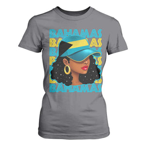 Bahamian Girl T Shirt For Women Melanin Afro Messy Bun Black Woman Bahamas Flag TS10 Charcoal Print Your Wear