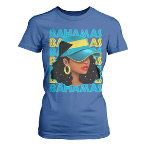 Bahamian Girl T Shirt For Women Melanin Afro Messy Bun Black Woman Bahamas Flag TS10 Royal Blue Print Your Wear