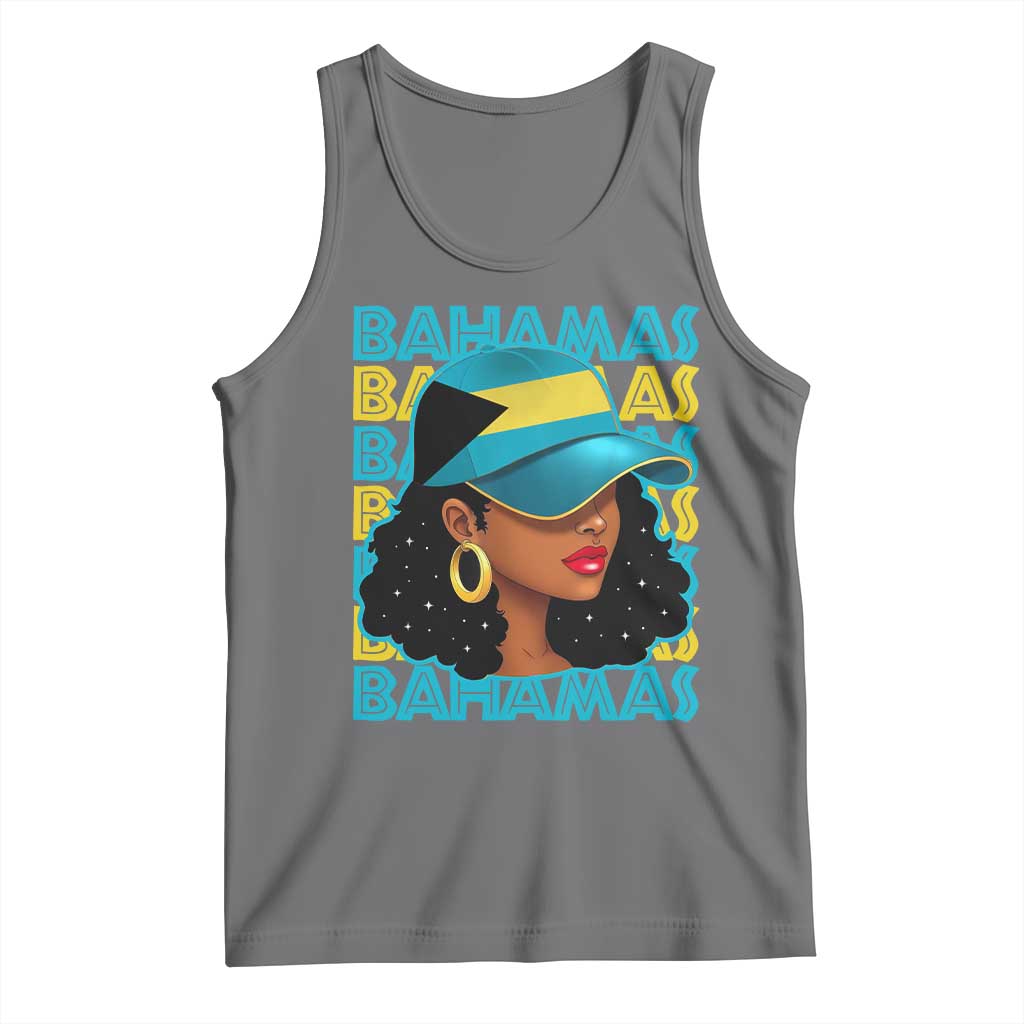Bahamian Girl Tank Top Melanin Afro Messy Bun Black Woman Bahamas Flag TS10 Black Heather Print Your Wear