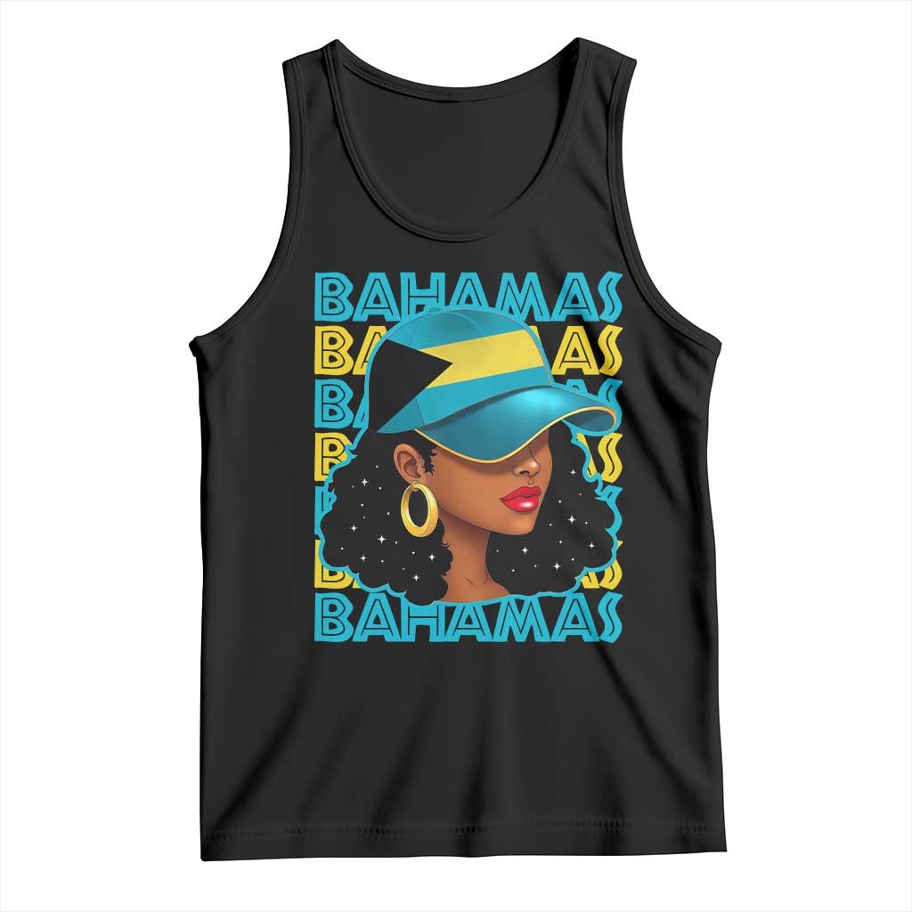 Bahamian Girl Tank Top Melanin Afro Messy Bun Black Woman Bahamas Flag TS10 Black Print Your Wear