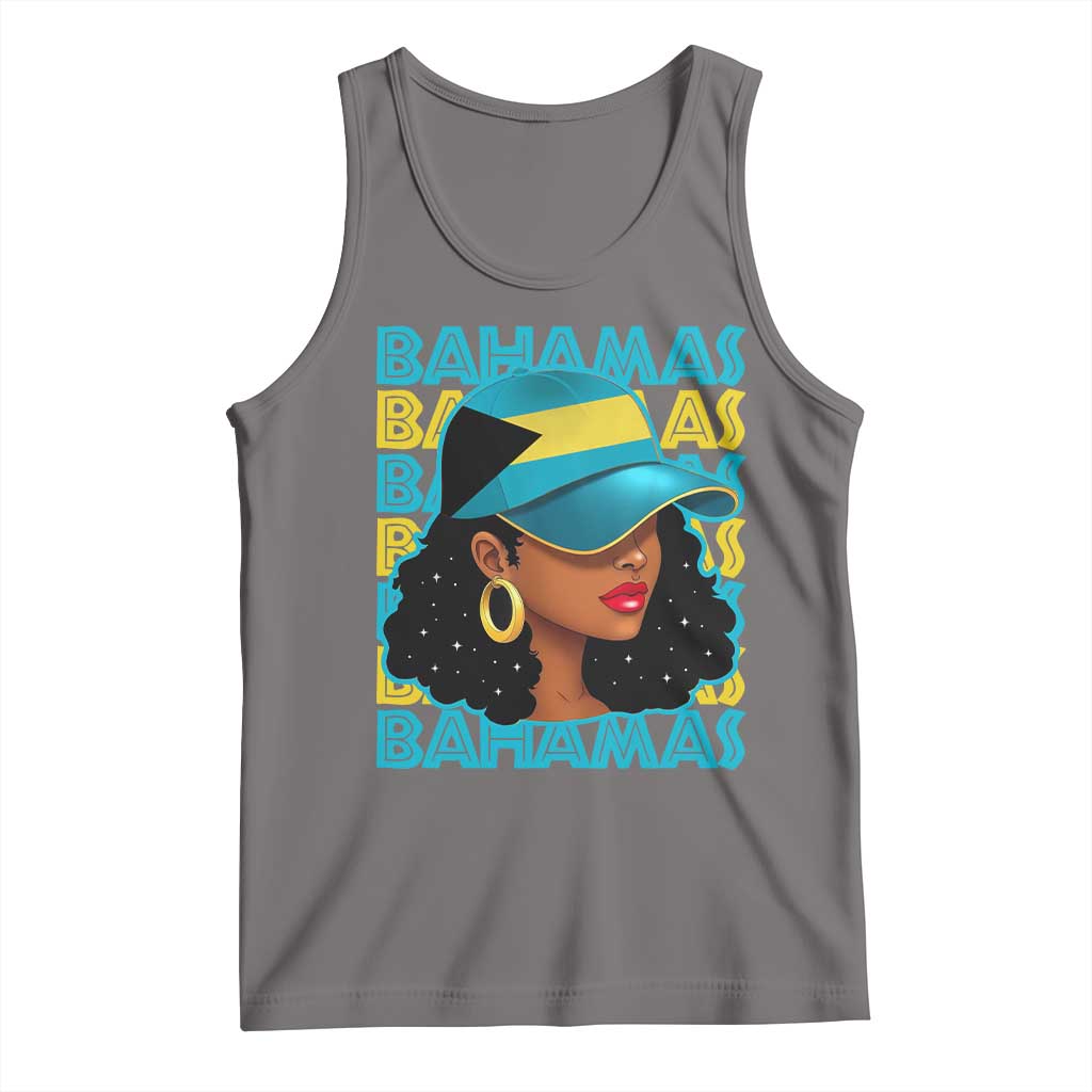 Bahamian Girl Tank Top Melanin Afro Messy Bun Black Woman Bahamas Flag TS10 Deep Heather Print Your Wear