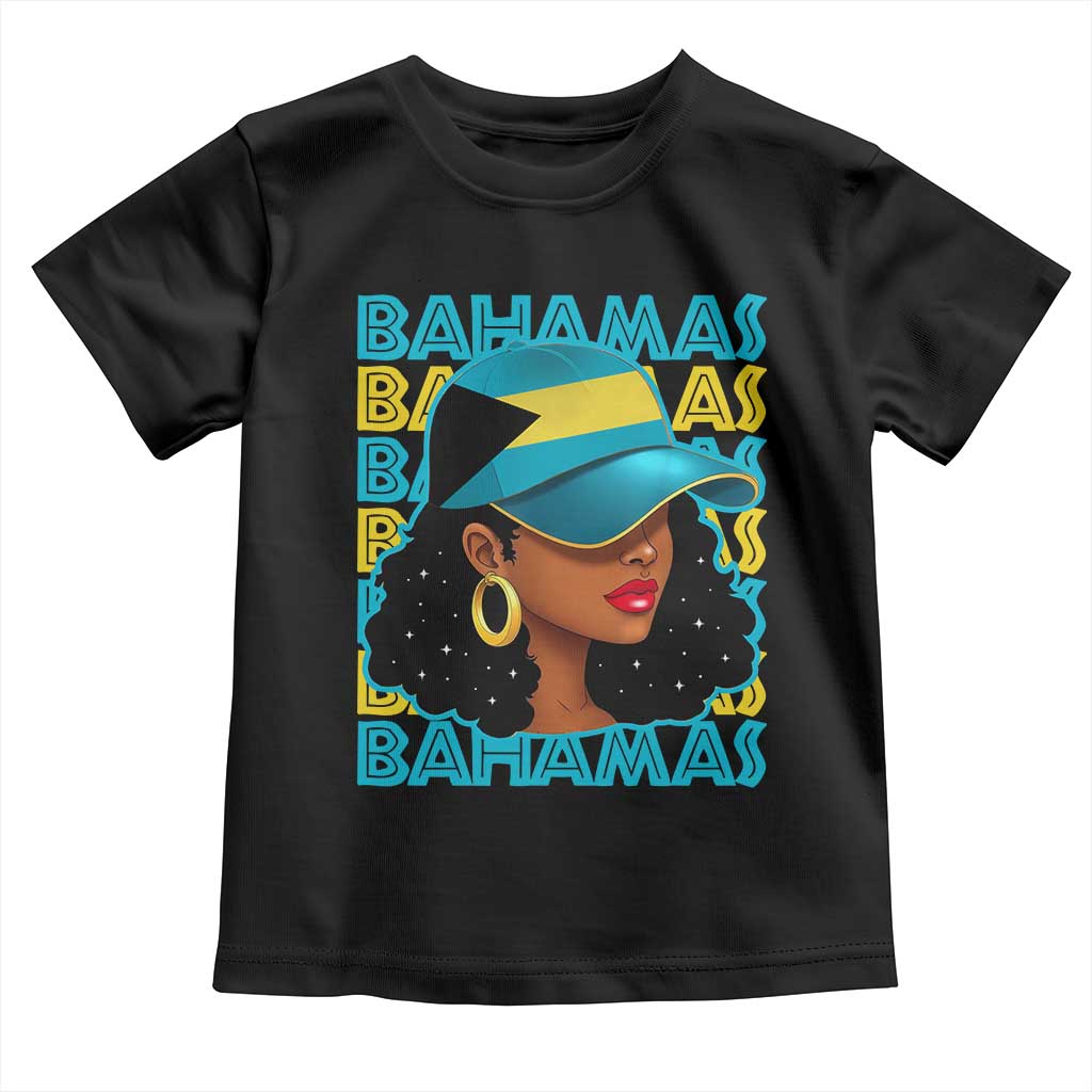 Bahamian Girl Toddler T Shirt Melanin Afro Messy Bun Black Woman Bahamas Flag TS10 Black Print Your Wear