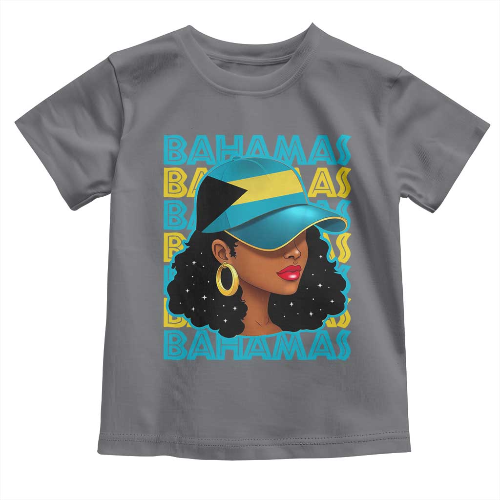 Bahamian Girl Toddler T Shirt Melanin Afro Messy Bun Black Woman Bahamas Flag TS10 Charcoal Print Your Wear