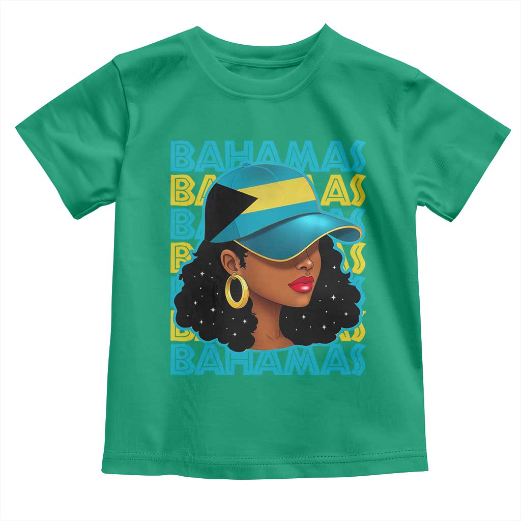 Bahamian Girl Toddler T Shirt Melanin Afro Messy Bun Black Woman Bahamas Flag TS10 Irish Green Print Your Wear