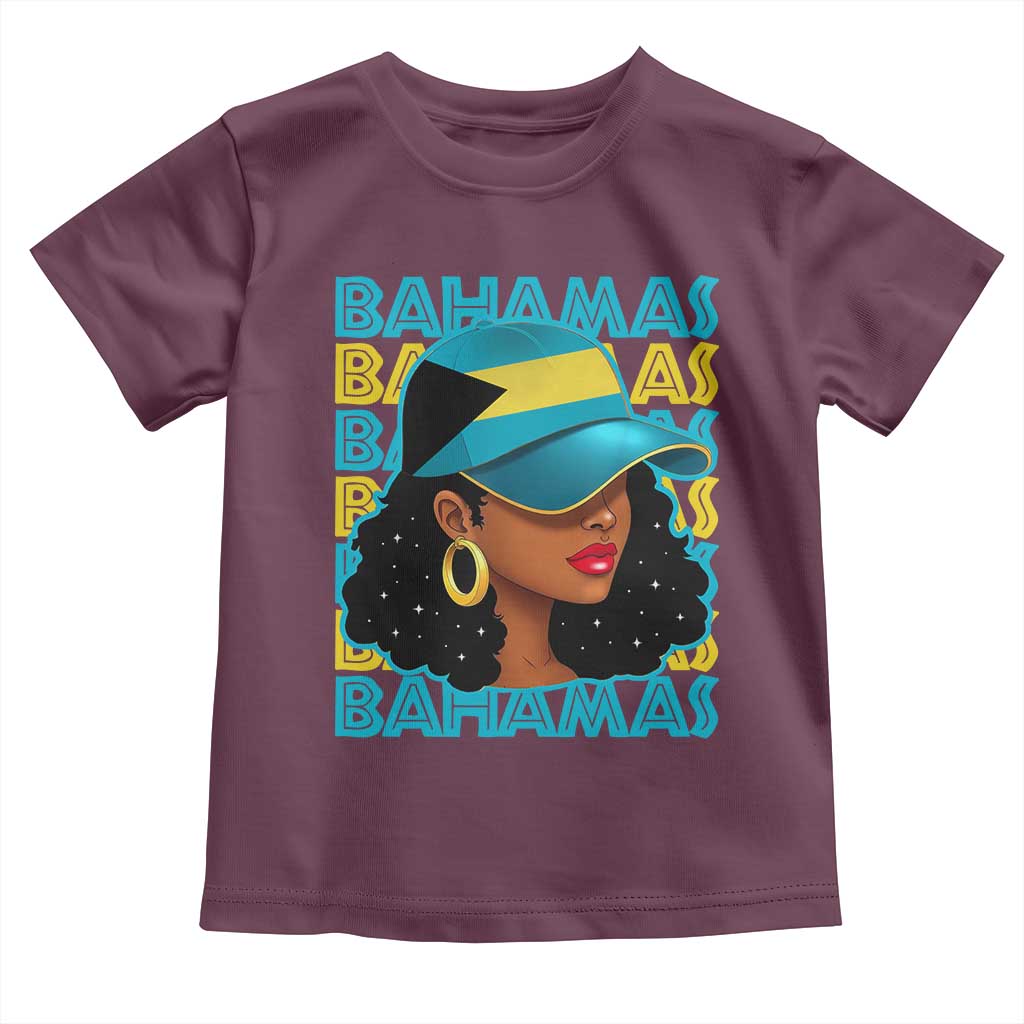 Bahamian Girl Toddler T Shirt Melanin Afro Messy Bun Black Woman Bahamas Flag TS10 Maroon Print Your Wear
