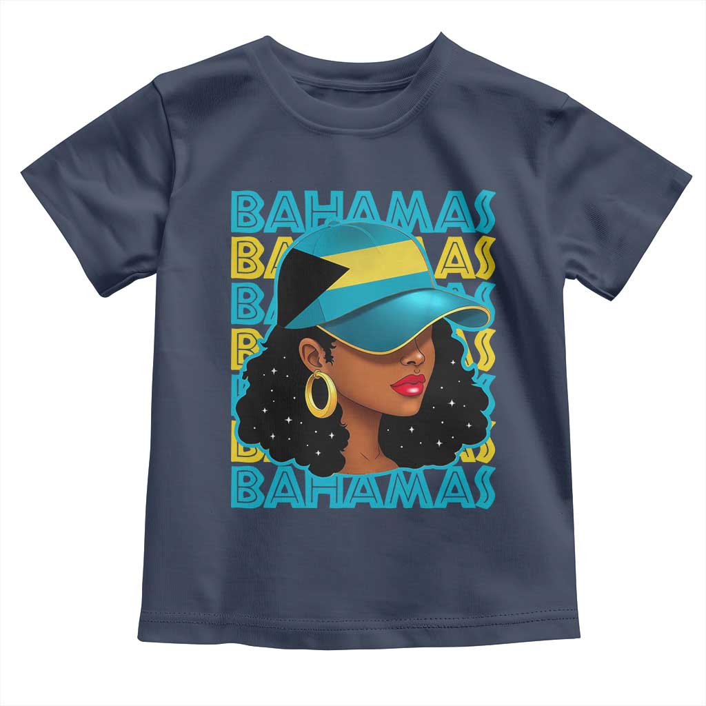 Bahamian Girl Toddler T Shirt Melanin Afro Messy Bun Black Woman Bahamas Flag TS10 Navy Print Your Wear