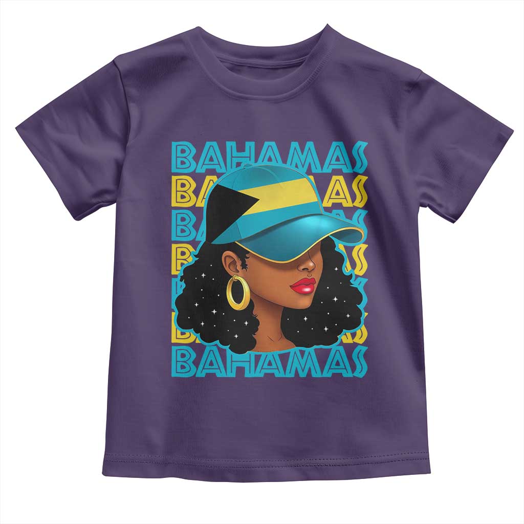 Bahamian Girl Toddler T Shirt Melanin Afro Messy Bun Black Woman Bahamas Flag TS10 Purple Print Your Wear