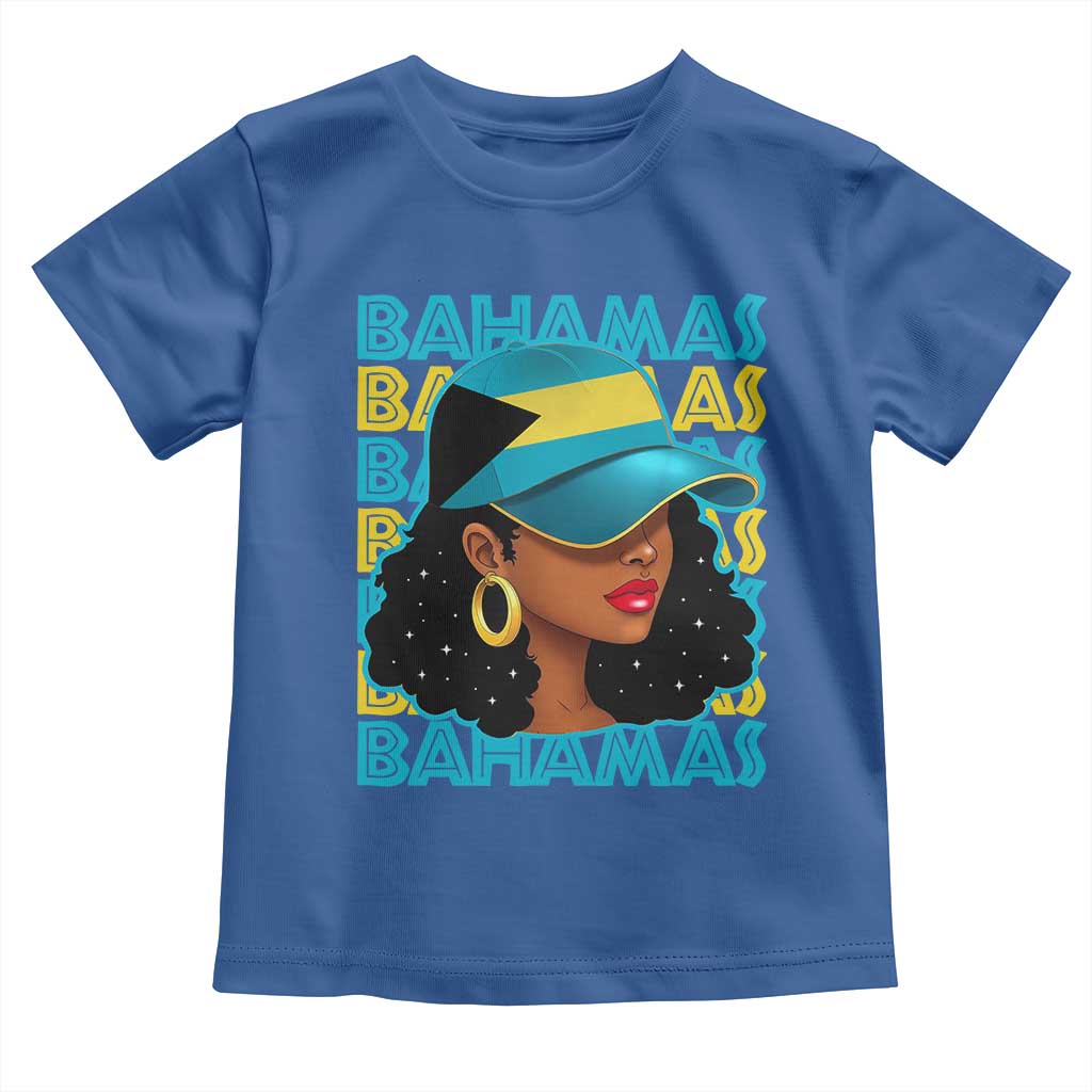 Bahamian Girl Toddler T Shirt Melanin Afro Messy Bun Black Woman Bahamas Flag TS10 Royal Blue Print Your Wear