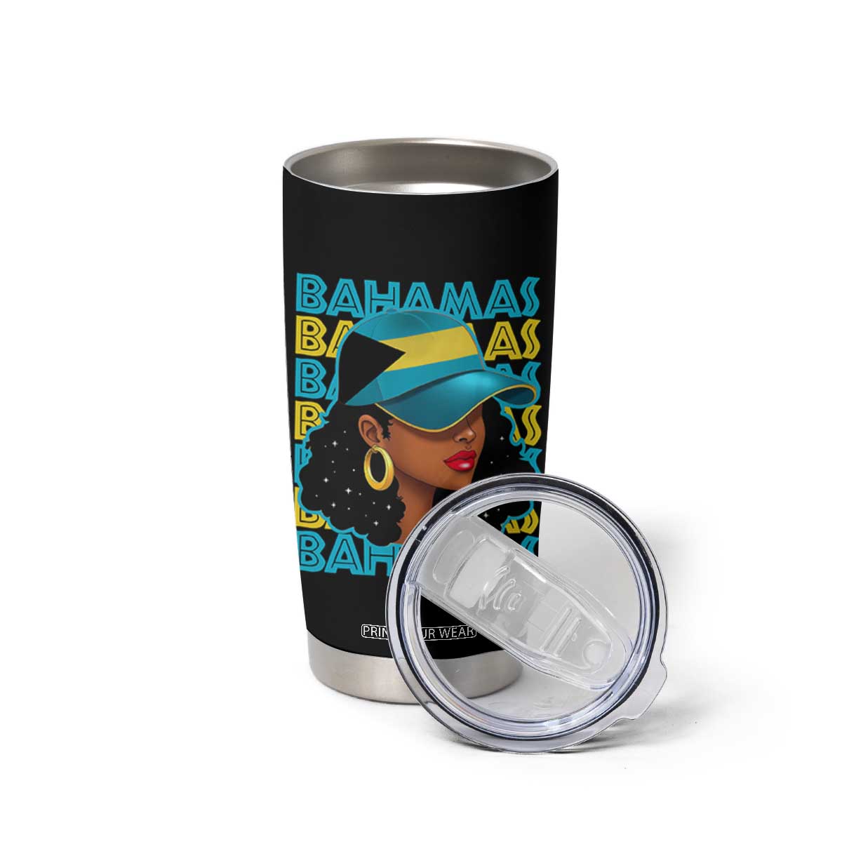 Bahamian Girl Tumbler Cup Melanin Afro Messy Bun Black Woman Bahamas Flag TS10 Print Your Wear