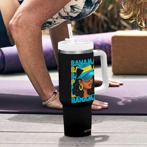 Bahamian Girl Tumbler With Handle Melanin Afro Messy Bun Black Woman Bahamas Flag TS10 Print Your Wear