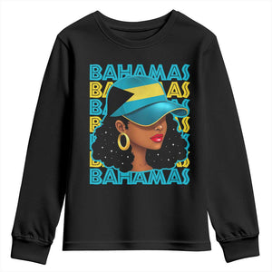 Bahamian Girl Youth Sweatshirt Melanin Afro Messy Bun Black Woman Bahamas Flag TS10 Black Print Your Wear