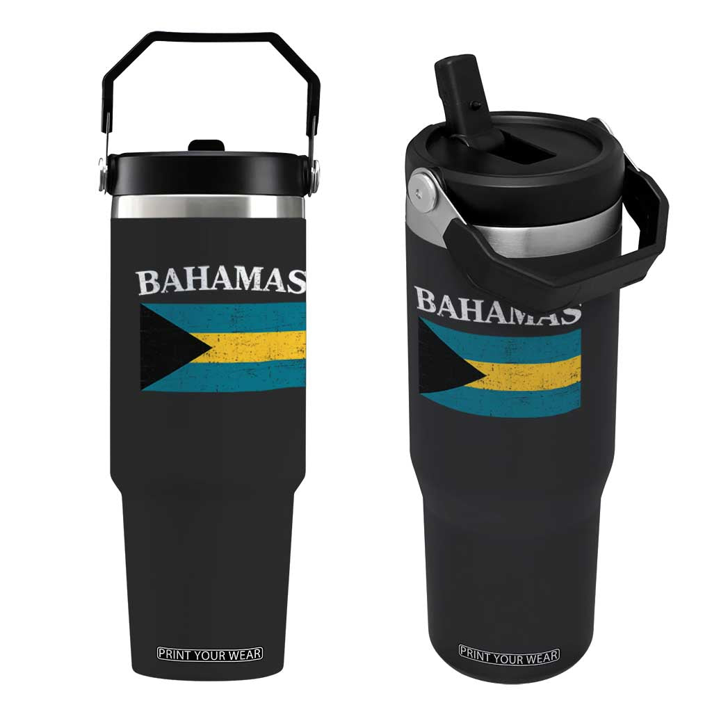 Bahamas Flag Flip Straw Tumbler Retro Vintage Bahamian Gifts TS10 One Size: 30 oz Black Print Your Wear