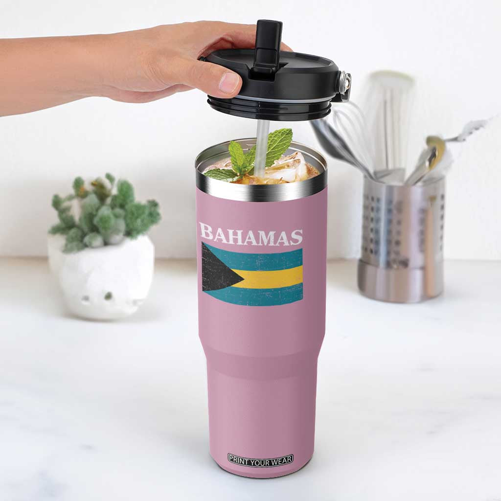 Bahamas Flag Flip Straw Tumbler Retro Vintage Bahamian Gifts TS10 One Size: 30 oz Light Pink Print Your Wear