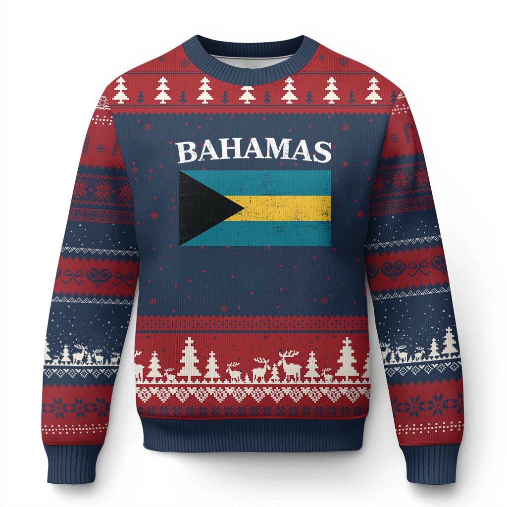 Bahamas Flag Ugly Christmas Sweater Retro Vintage Bahamian Gifts TS10 Navy Red Print Your Wear