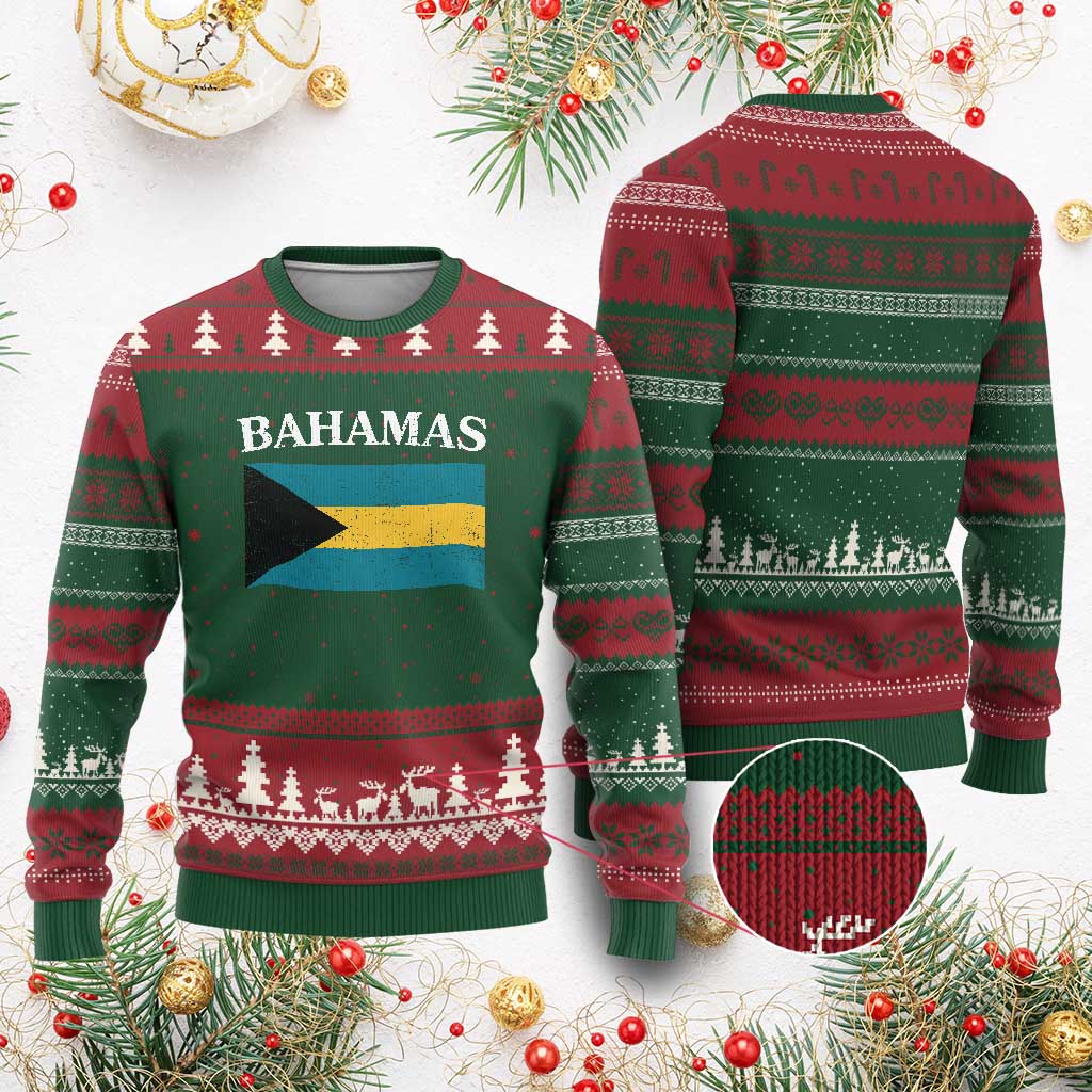 Bahamas Flag Ugly Christmas Sweater Retro Vintage Bahamian Gifts TS10 Red Green Print Your Wear