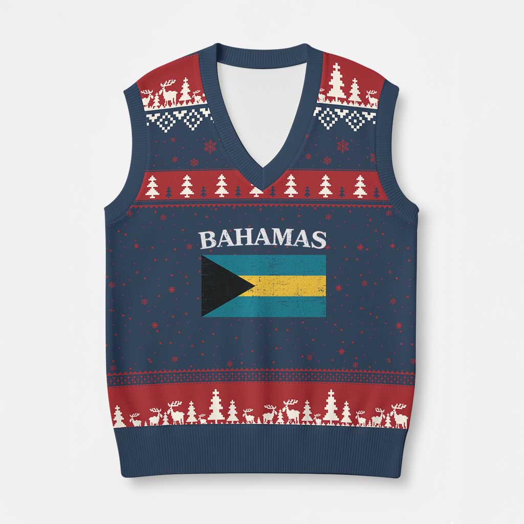 Bahamas Flag V-Neck Knit Sweater Vest Retro Vintage Bahamian Gifts TS10 Navy Red Print Your Wear